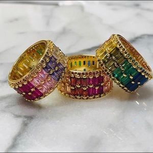 Multi Cubic Zirconia Double Wide Baguette Ring,NWT